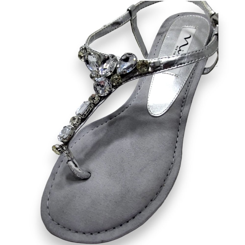Nina Metallic Silver Crystal Gem Bling Thong Slingback Flat sandel US8 - Picture 10 of 10